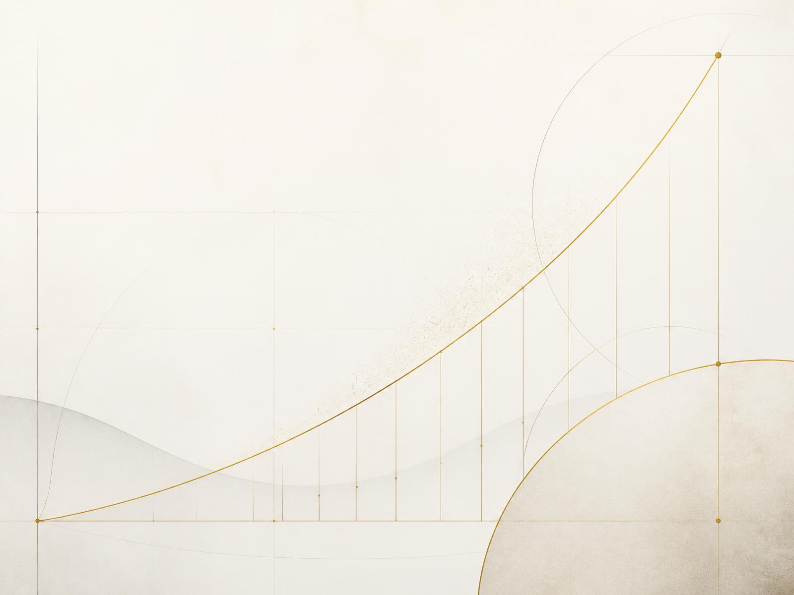 Abstract gold line drawing of a steadily rising growth curve
